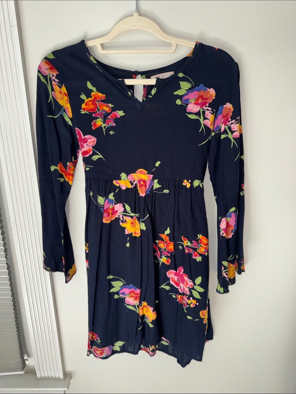 Floral Long-Sleeve Mini Dress in Navy
